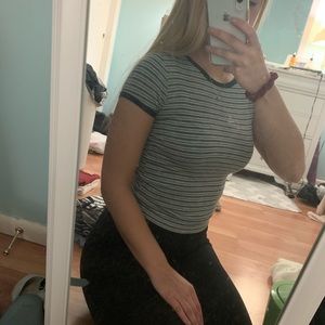 Black, white, grey slightly cropped top